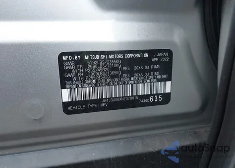 2022 Mitsubishi Outlander Black Edition 2Wd/Se 2.5 2Wd/Se Launch Edition 2Wd из США, поврежденный, VIN JA4J3UA8XNZ078015